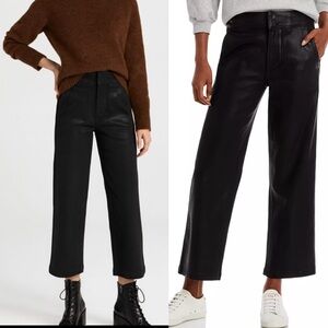 PAIGE Nellie‎ High Rise Cropped Wide Leg Jeans in Black Lux Coated size 27